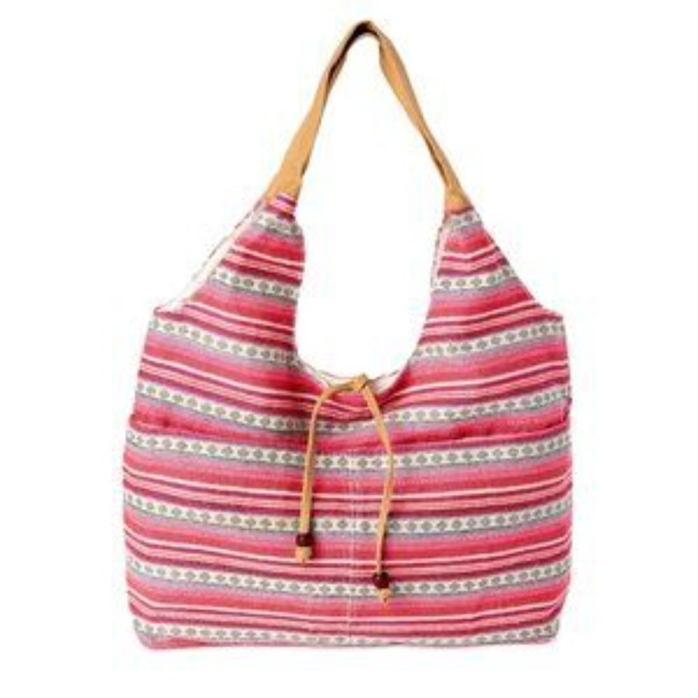 Time and Tru Women's Woven Beach/Pool/Everyday Striped Boho/Aztec Tote